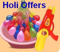 amazon holi store offer upto 70% discount on color gulal pichkari water gun balloons cloths etc