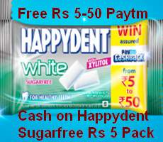 Get Free Rs 5-50 Paytm Cash on Happydent Sugarfree Rs 5 Pack -How To