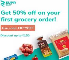 Supr Daily New User Coupon Flat 50% Off on 1st Grocery Order -New Offer
