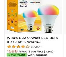 How To Buy Wipro B22 9-Watt LED Bulb at Rs 98 With Amazon Coupon Offer -Loot Deal