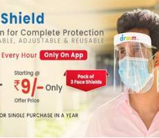 Droom Pack of 3 Face Shield at Rs 9 Hourly Coupons Sale on 9th June 21