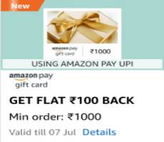 Send Money To Unlock 10% Cashback on Gift Voucher via Amazon UPI -June Offer