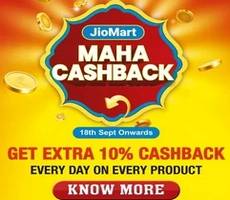 JioMart Maha Cashback 10% to 20% upto Rs 500 Daily See Full Details -Till 29th Sept