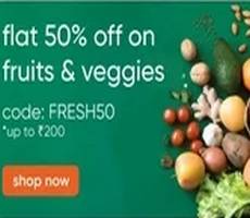 Grofers Flat 50% Off on Fruits and Vegetables +Rs 1 Product +Cashback Offers