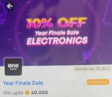 OneCard Year End Finale 10% OFF On Electronics 23rd Dec to 23rd Jan 2022