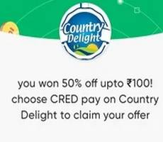 Country Delight 50% Upto Rs 100 Discount via CRED at 1000 Coins -Claim Now