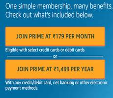 Buy 1 Year Amazon Prime Membership at Rs 1249 -Rs 250 Cashback Deal