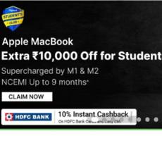 Apple MacBook Flat Rs 10000 Student Discount +10K Off Bank Deal Flipkart Lowest Price