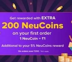 TataNeu Loot Flat 200 NeuCoins on 1st Order of Rs 200 -100% Cashback Deal