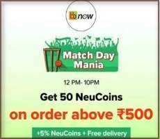 TataNeu BBnow Get Extra 50 NeuCoins on Orders Of Rs 500 Match Day Mania