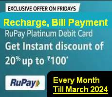 Amazon RuPay Platinum Card 20% OFF Upto Rs 100 Deal on Recharge Bill Payment