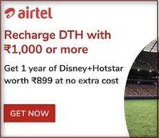 FREE Disney+ Hotstar Super 1-Year Plan With Airtel DTH Recharge of Rs 1000