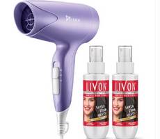 Buy Livon Set of 2 Heat Protect Hair Serum +Syska Hair Dryer at Rs 471 Lowest Price Myntra Deal